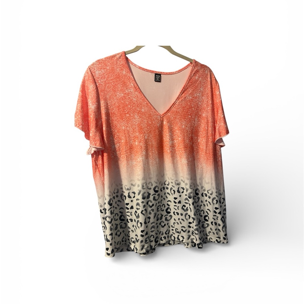 SHEIN Orange and White Leopard Print  Blouse 2XL